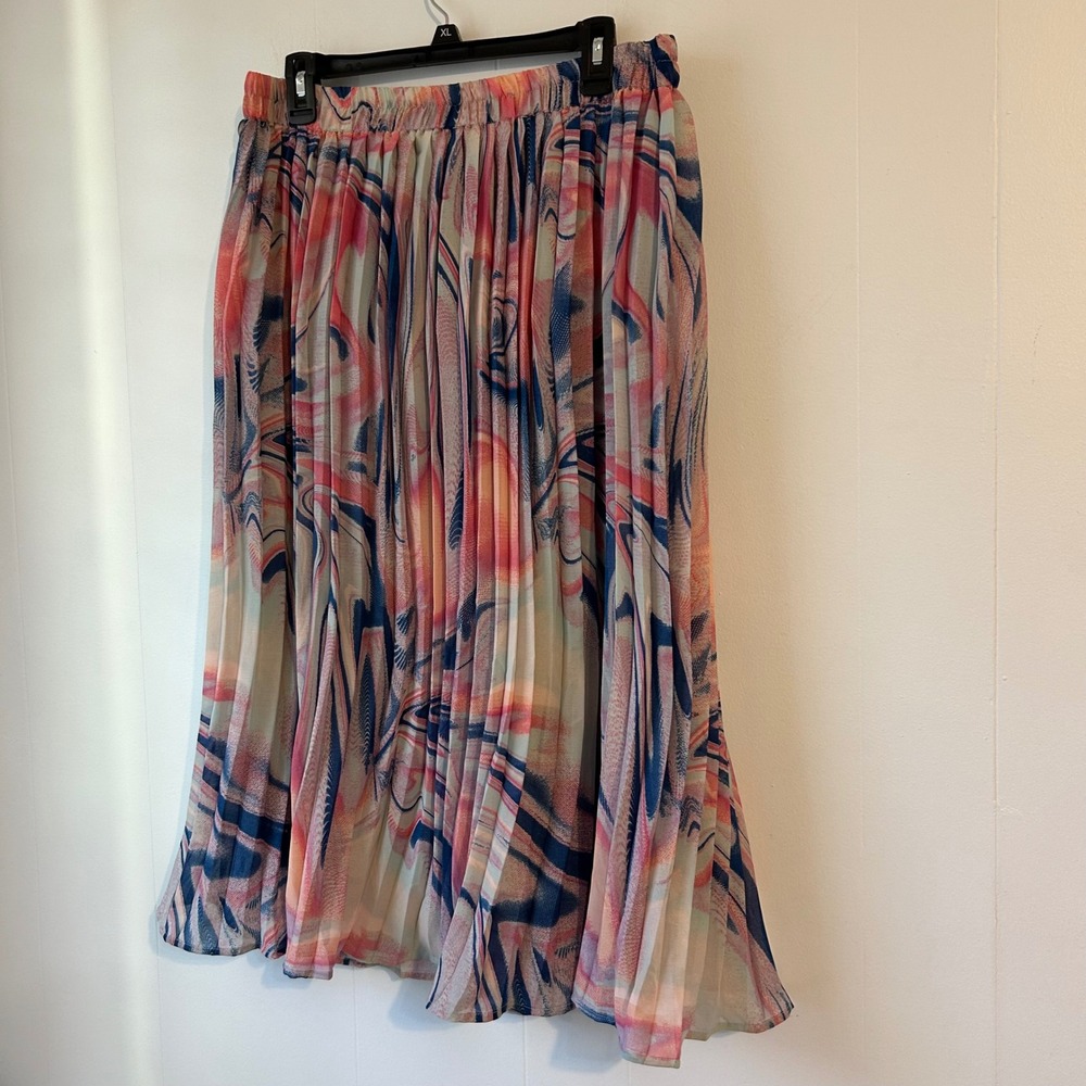 Her Destiny Navy Blush Marble Pleated Midi Skirt XL SK-3057-JXJ1858 NWT - Picture 2 of 7
